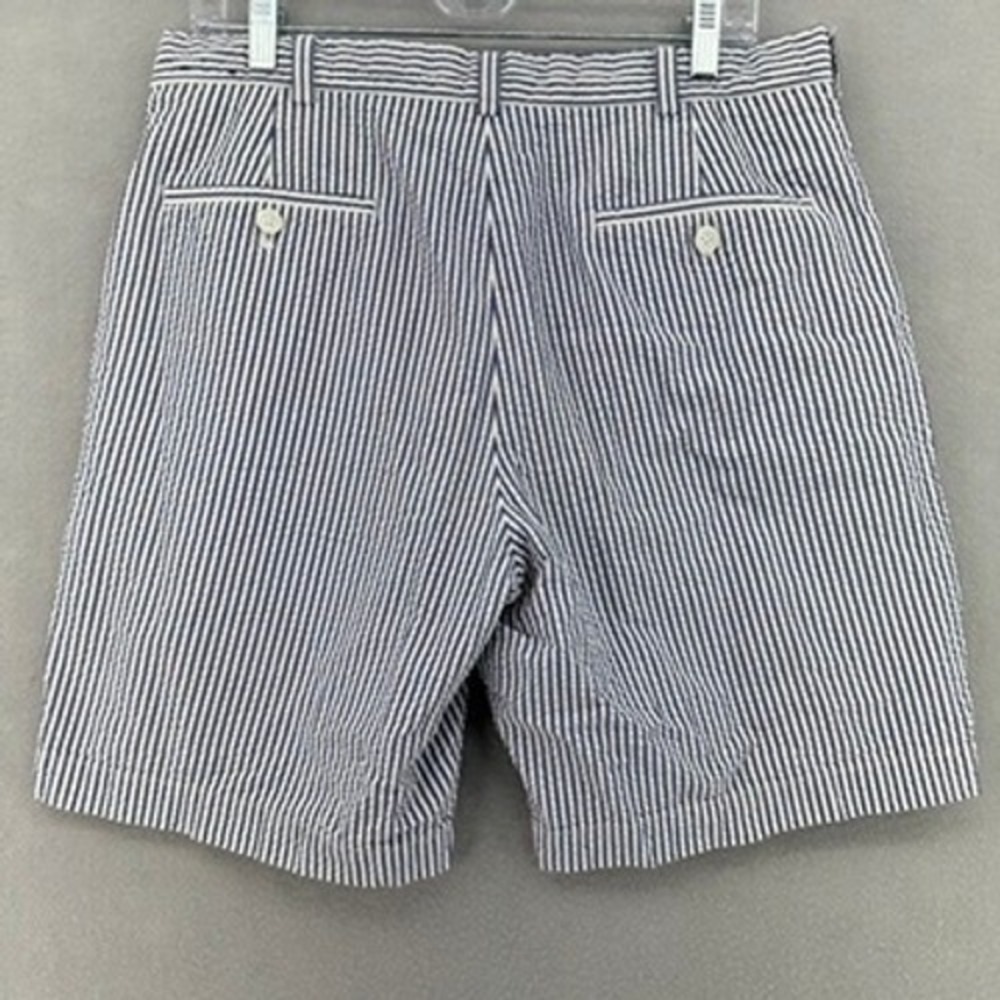 Brooks Brothers 346 Mens Blue White Striped Seersucker Pleated Shorts Size 34 - Picture 2 of 6